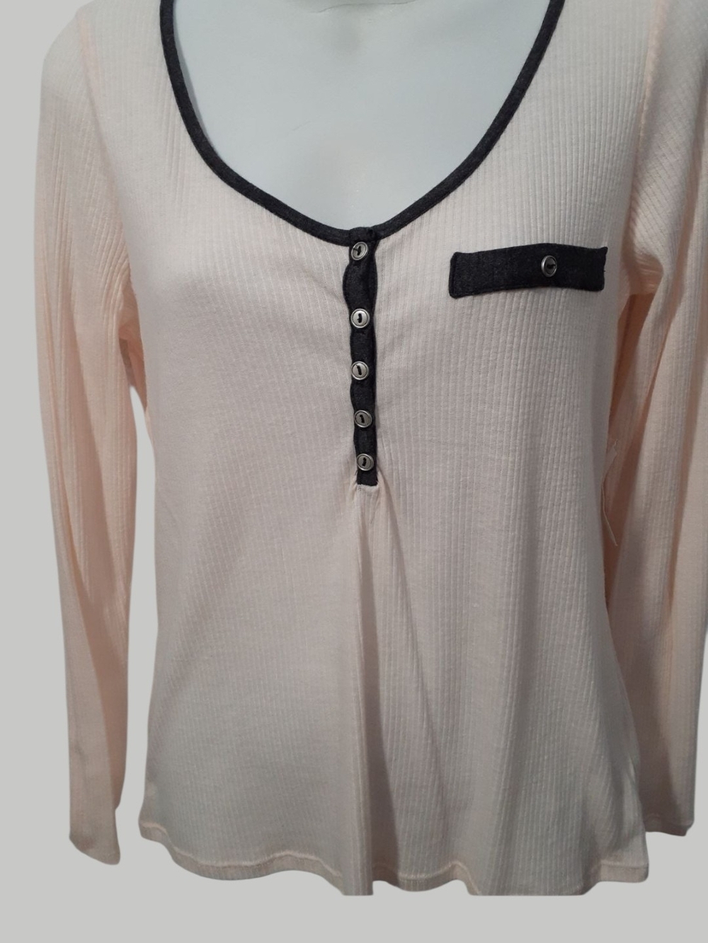 NWOT Charlotte Russe Pale Powder Blush Pink Long Sleeve Henley Top